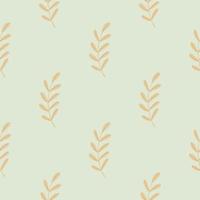 Pastel orange simple style branhes with leaves seamless pattern. Light blue background. Minimalistic print. vector