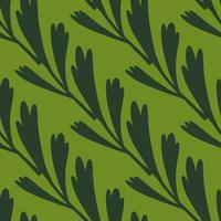 Nature seamless pattern with diagonal simple leaves ornament. Green colored artwork. Simple style. vector