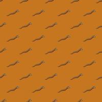 Brown small worms silhouettes seamless doodle pattern in minimalistic style. Orange bright background. vector