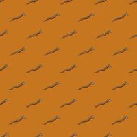 Brown small worms silhouettes seamless doodle pattern in minimalistic style. Orange bright background. vector