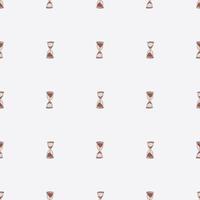 Minimalistic seamless pattern with litle maroon hourglass ornament. Light grey background. Time backdrop. vector