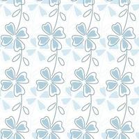 Isolated bloom seamless pattern with blue outline clover leaves shapes. White background. Simple style. vector