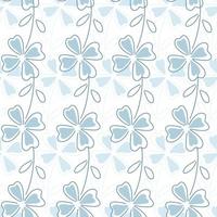 Isolated bloom seamless pattern with blue outline clover leaves shapes. White background. Simple style. vector