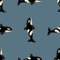 Seamless pattern Orca on dark blue background. Template of cartoon character of ocean for children. vector