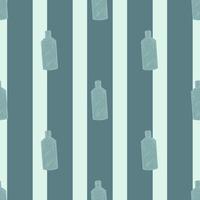 Seamless pattern retro chinese bottle on stripes blue background. Geometrical texture template for menu restaurant. vector