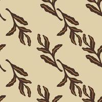 Brown cartoon seamless pattern with simple leaf branches shapes. Pastel background. Nature print. vector