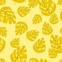 Random bright summer seamless pattern with yellow monstera ornament. Pastel background. vector