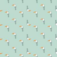Abstract exotic zoo seamless pattern with little toucan birds ornament. Pastel blue palette animal backdrop. vector
