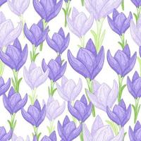 Scrapbook random blue crocus flowers seamless pattern. Isolated backdrop. Natural scrapbook floral artwork. vector