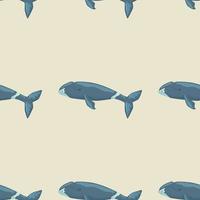 Seamless pattern Bowhead whale on white background. Template of cartoon character of ocean for children. vector