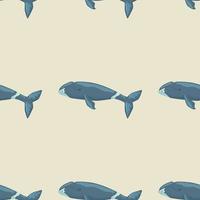 Seamless pattern Bowhead whale on white background. Template of cartoon character of ocean for children. vector