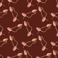 Blossom nature seamless pattern with random abstract poppy bud silhouettes print. Maroon colors artwork. vector
