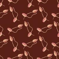 Blossom nature seamless pattern with random abstract poppy bud silhouettes print. Maroon colors artwork. vector