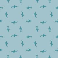 Oceanic whitetip shark seamless pattern in scandinavian style. Marine animals background. Vector illustration for children funny textile.