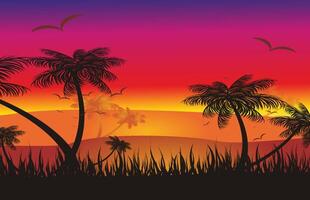 tropical sunset background vector