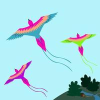Macaw parrot kites. Ara parrot kite shape and design vector illustration. Brightly colored wind flying toys.
