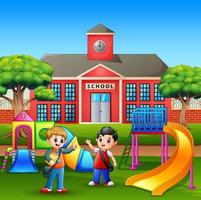 Cartoon boys playing in the playground after school vector