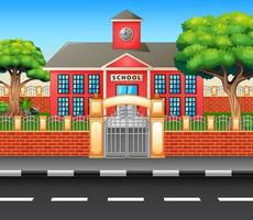 Modern school building exterior with highway vector