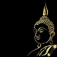 Golden buddha with golden brush stroke isolate on black background