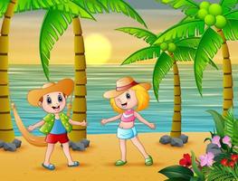 Happy children playing on the beach vector