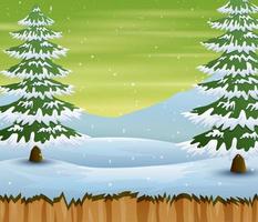 Winter season with snow covered trees and field vector