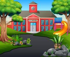 A road scene toward school building with slide vector