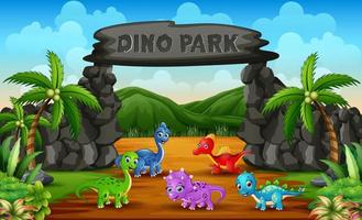 diferentes dinosaurios bebé en la ilustración del parque dino vector