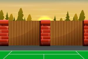 Tennis outdoors court with wooden fence vector