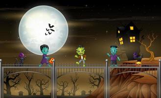 Halloween frankenstein cartoon in the night scene vector