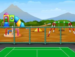 Tennis court with kids playground background vector