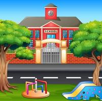 Kids playground area in front the school building vector