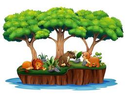 Cartoon nature island with wild animals vector