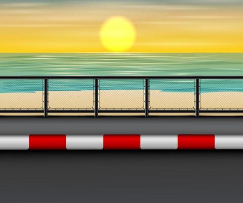 Landscape of road at the beach in sunset