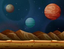 Background scene with many planets in galaxy vector