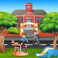 Cartoon boys walking and enjoying on the road vector