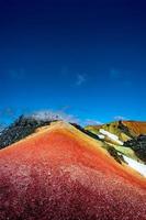 Iconic colorful rainbow volcanic mount Brennisteinsalda in Landmannalaugar mountains in Iceland. Summer, dramatic scenery with blue sky and smoky lava field. photo