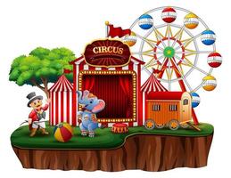 Circus show with trainer and elephant on island vector