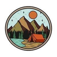 camp near lake badge illustration vector