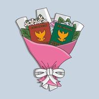 bouquet with indonesian marriage book on top vector