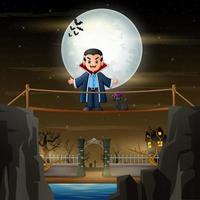 Vampire cartoon with full moon background vector