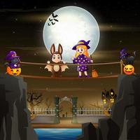 fondo de halloween con personaje de dibujos animados divertido vector