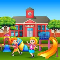 Cartoon little girls playing on the playground vector