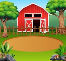 Farm landscape with red shed in the middle of the nature vector