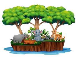 Cartoon nature island with wild animals vector