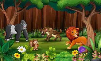 Wild animals playing in the park vector