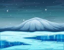 Cartoon winter landscape with mountain and frozen lake vector