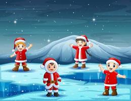 Children in christmas costume on iceberg vector