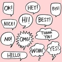 set of hand drawn comic bubble speech with text. vector