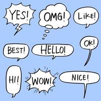 set of hand drawn comic bubble speech with text. vector