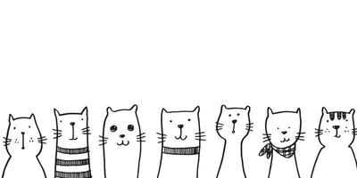 conjunto de gatos divertidos. lindos gatitos garabatos dibujados a mano. ilustración de vector de animales de compañía.